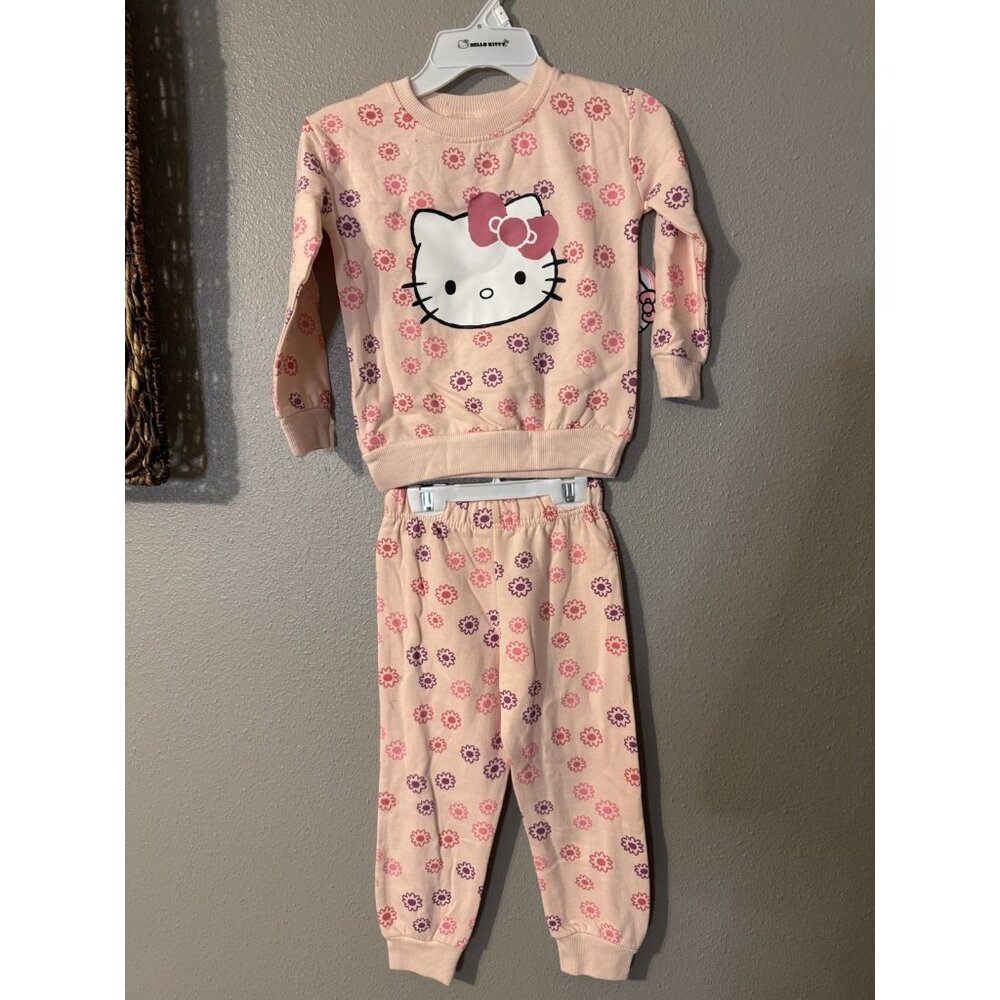 Hello Kitty Girls 2 Piece Pink Purple Cotton Jogger Set Size 4 Pull On NEW NWT